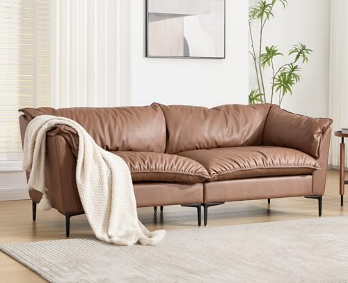 CIMOTA 80'' Faux Leather Loveseat Sofa for Living Room, Modern 2 Seater Small Cloud Couch for Bedroom/Small Space/Apartment, Comfy Office Couches with Upholstered Cushions, Minimalist Style, PU Brown