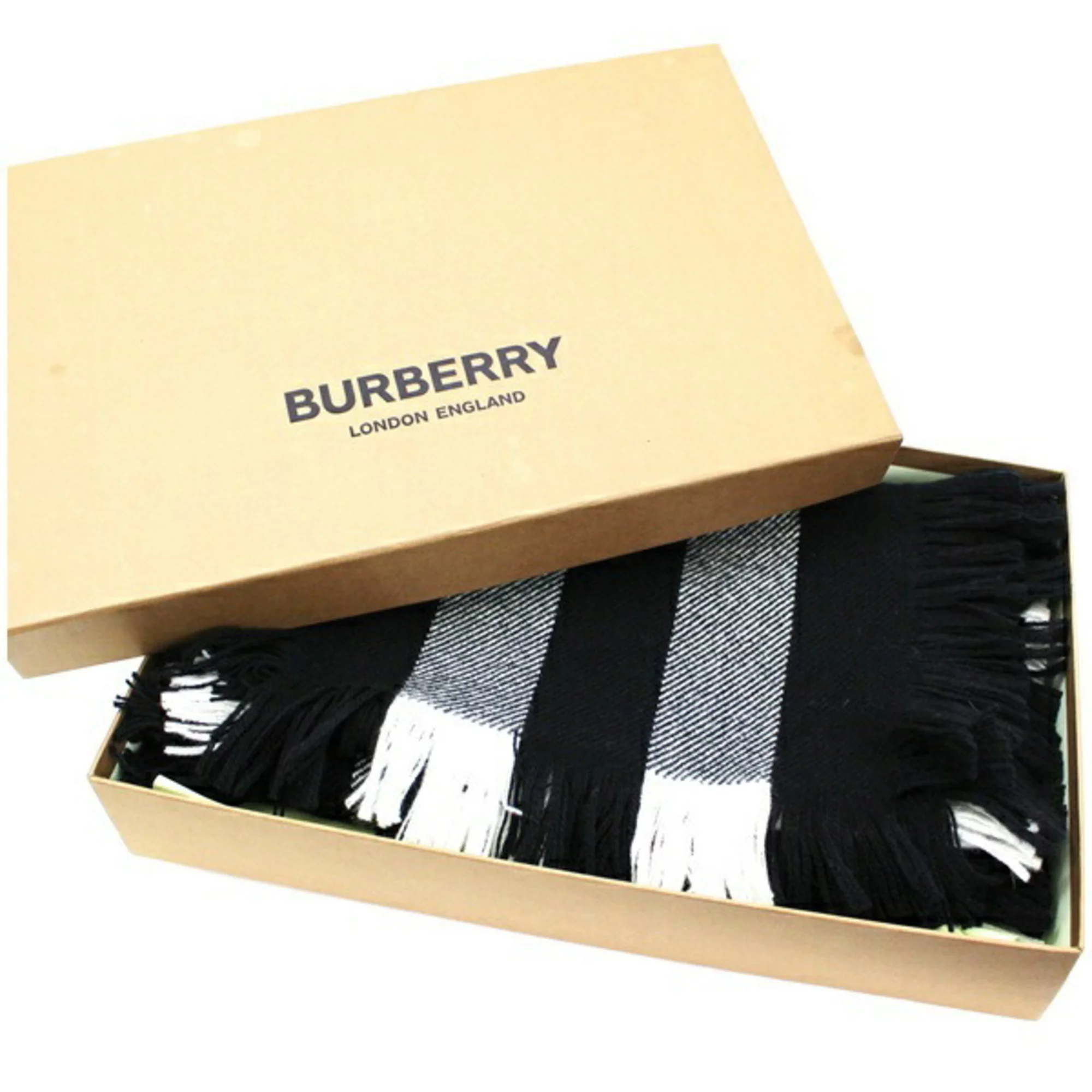 Pre-Owned Burberry Wool Muffler Mega Plaid White x Black BURBERRY | Women's Men's (Good)
