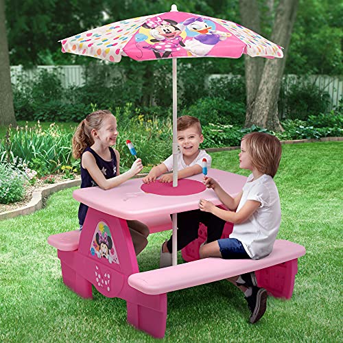 Delta Children 4 Seat Activity Picnic Table with Umbrella and Lego Compatible Tabletop, PAW Patrol