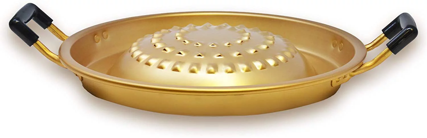 Eutuxia Bulgogi Tray Pan Grill Topper Pan for Korean BBQ, Aluminum Stovetop, Perfect Hot Pot for Shabu Vegetable Egg Pork Beef Meat Garlic & More, Must-Have Korean Cookware, Made in Korea, 11.8 inch