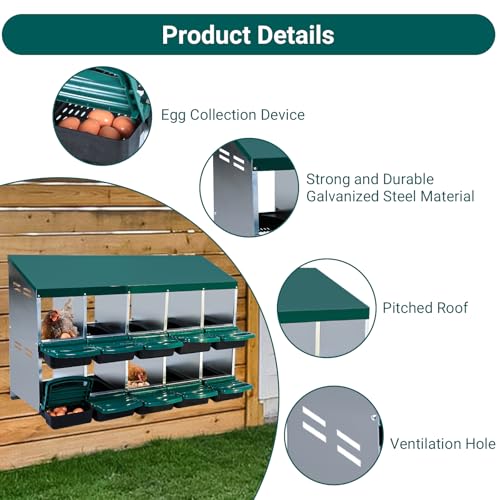 Chicken Nesting Box, 10 Hole 2 Layer Hen Nest Box with Legs, Roll Away Eggs Laying Boxes,Cleanable Pull Out Hen Roosting Boxes