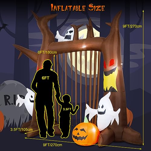 8FT Halloween Inflatable Dead Tree Outdoor Decorations with Ghosts & Pumpkins, Halloween Blow Up Yard Decoration with Build-in LEDs for Holiday/Halloween Party/Garden/Lawn