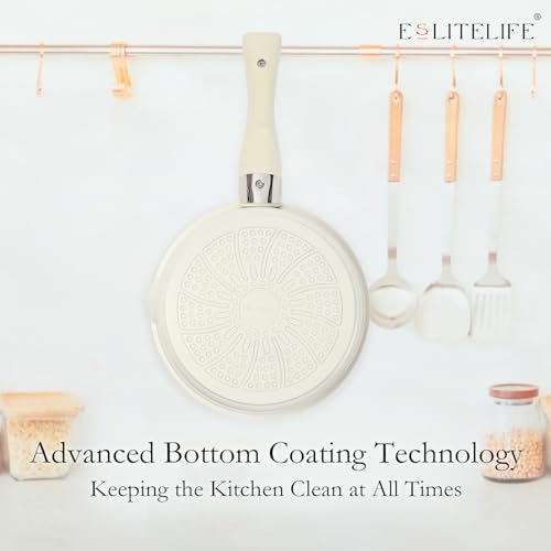 ESLITE LIFE Nonstick Cookware Sets with Detachable Handle, 5 Pcs Granite Coating Pots and Pans Set Kitchen Cooking Set, PFOA Free, Cream