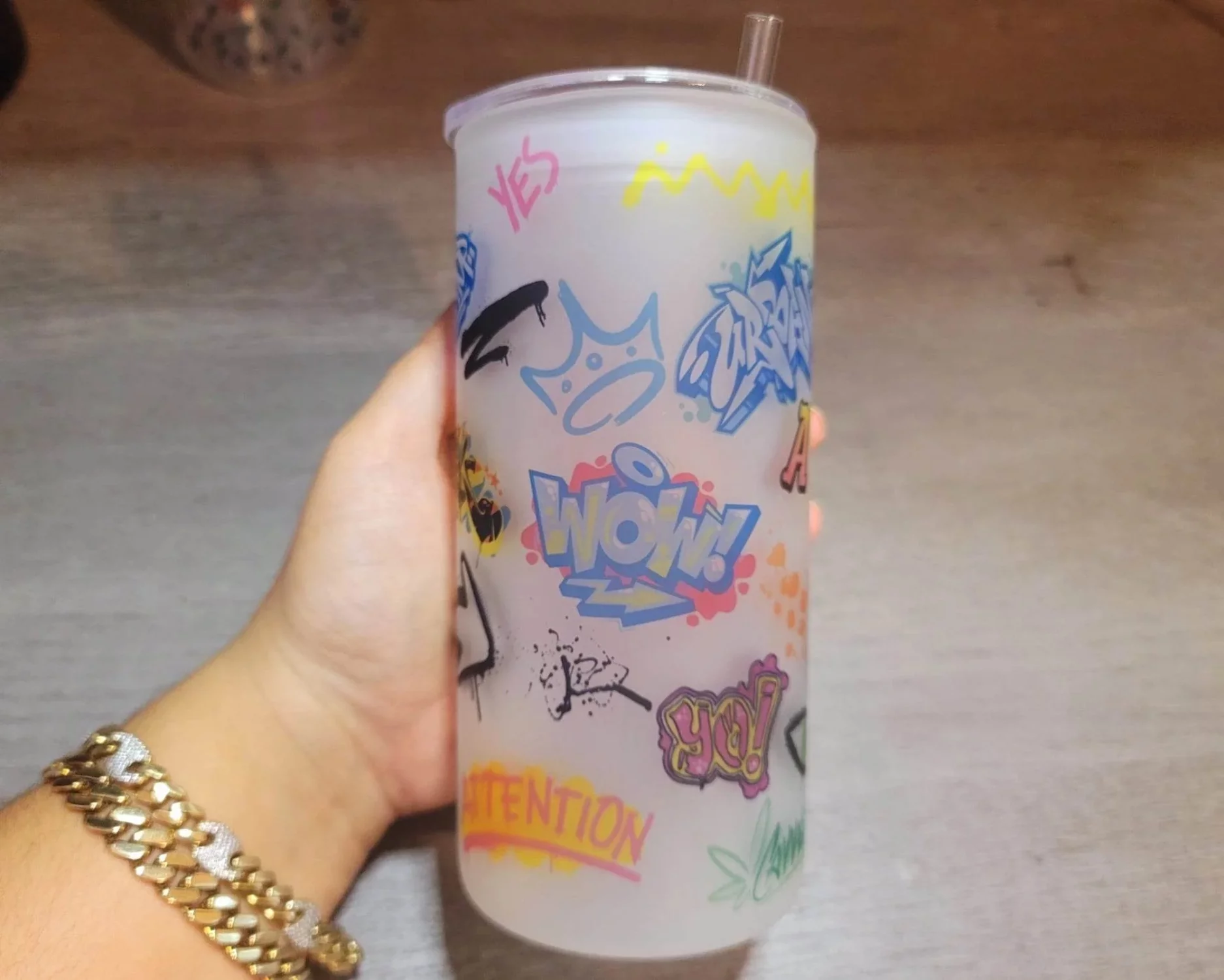 Graffiti Beer Can Glass | Boho Graffiti Coffee Glass | 20 oz