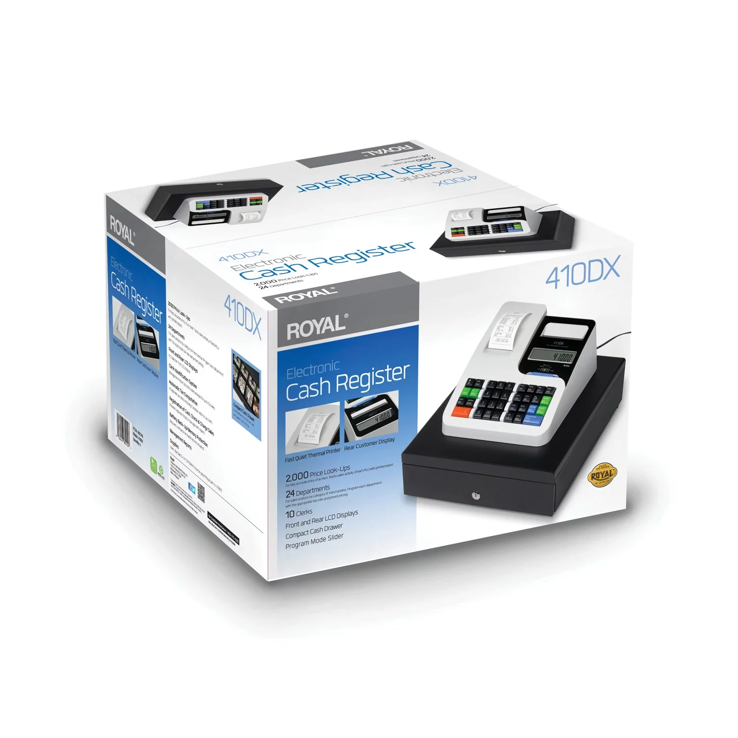 Royal Electronic Cash Register - 2000 PLUs - 10 Clerks - 24 Departments - Thermal Printing