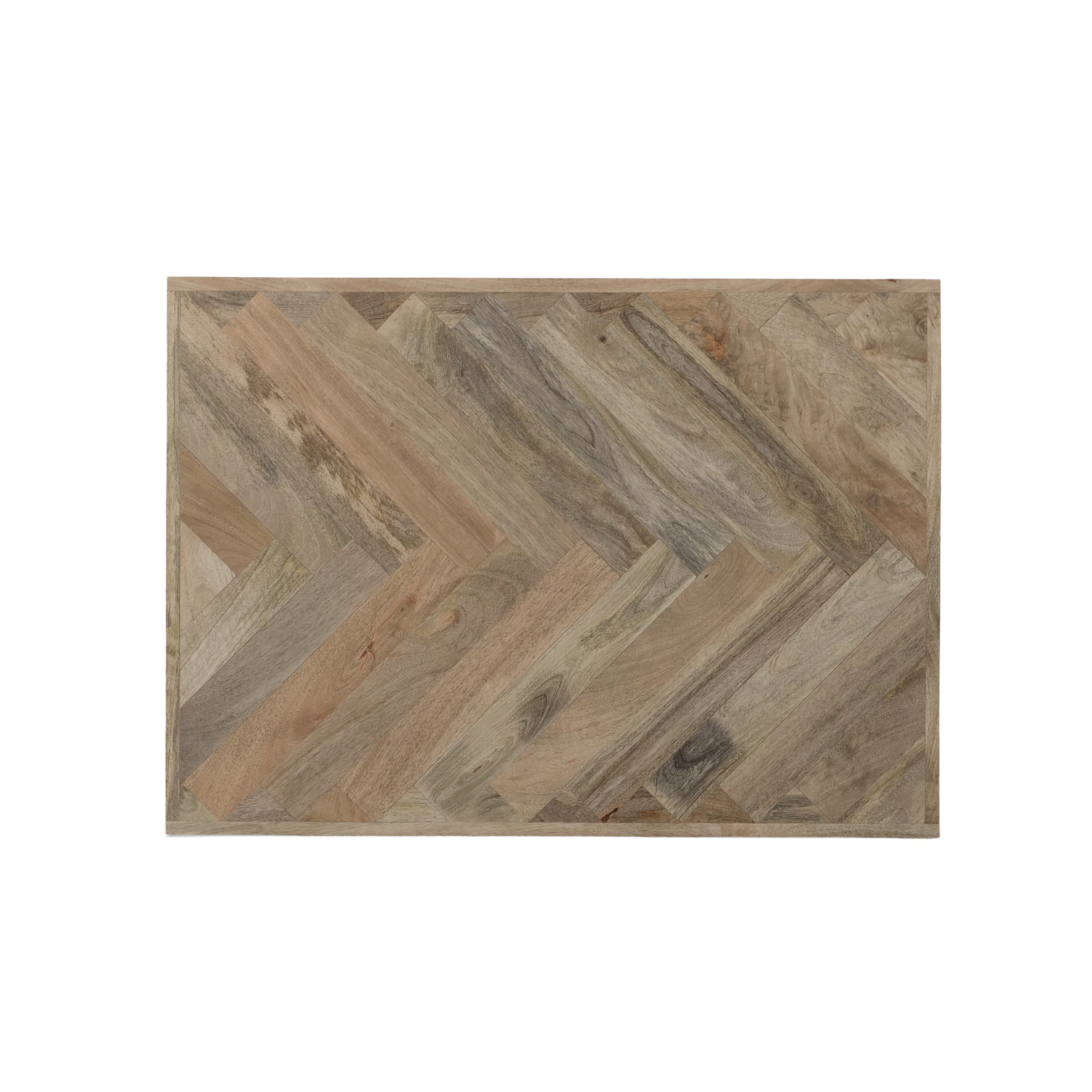 LANTRO JS 36 Inch Rectangular Mango Wood Coffee Table, Herringbone Design, Iron Legs, Brown, Black