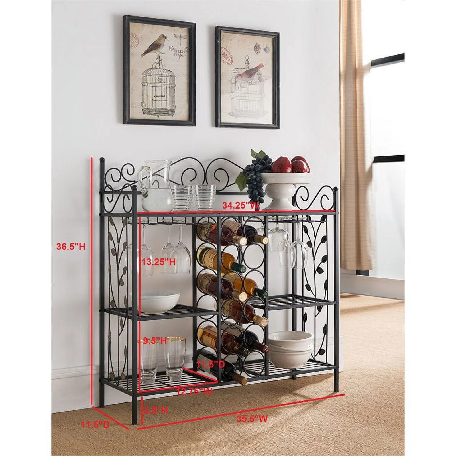 K&B Furniture Black Metal Wine Rack