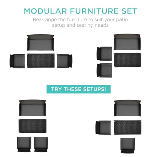 Best Choice Products 4-Piece Outdoor Wicker Patio Conversation Furniture Set for Backyard w/Coffee Table, Seat Cushions - Gray/Navy