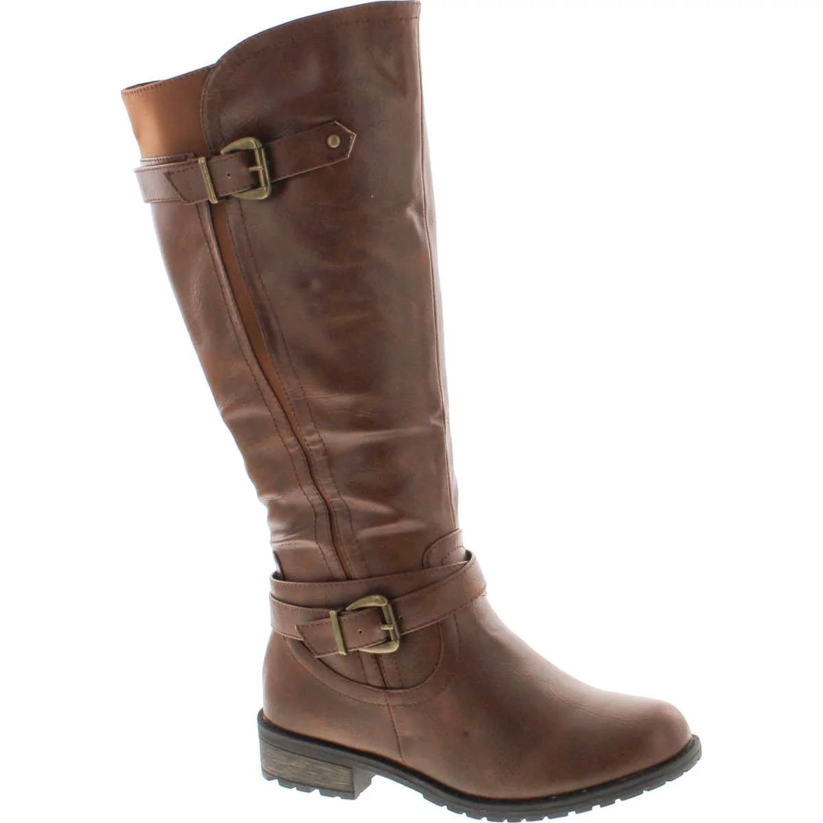 FOREVER MANGO-24 Women's Shaft Side Zipper Knee High Flat Riding Boots, Brown, 6