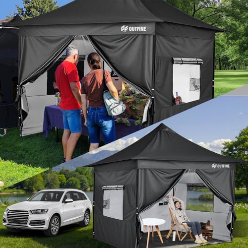 OUTFINE Heavy Duty Canopy 10x10 Pop Up Commercial Canopy Tent with 3 Side Walls Instant Shade, Bonus Upgrade Roller Bag, 4 Weight Bags, Stakes and Ropes (White, 10 * 10FT)