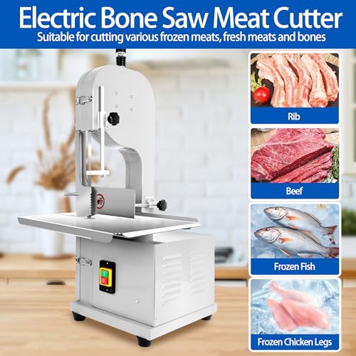Bone Saw Meat Cutter 1200W Cutter Meat Saw 0.04''-7.8'' Cutting Thickness 20'' x 15'' Table Stainless Steel Meat Band Saws for Butchering 330-500 LBS/H Efficiency for Steak Beef Rib Mutton