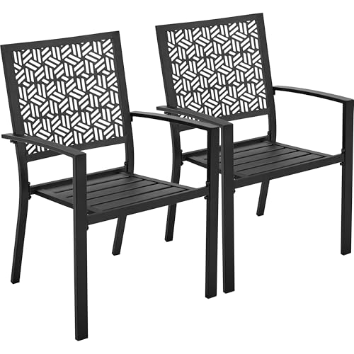 Yaheetech Outdoor Patio Dining Chairs Set of 6 with Armrests and Metal Frame, Stackable Heavy-Duty Metal Black Outdoor Chairs for Garden, Lawn and Yard