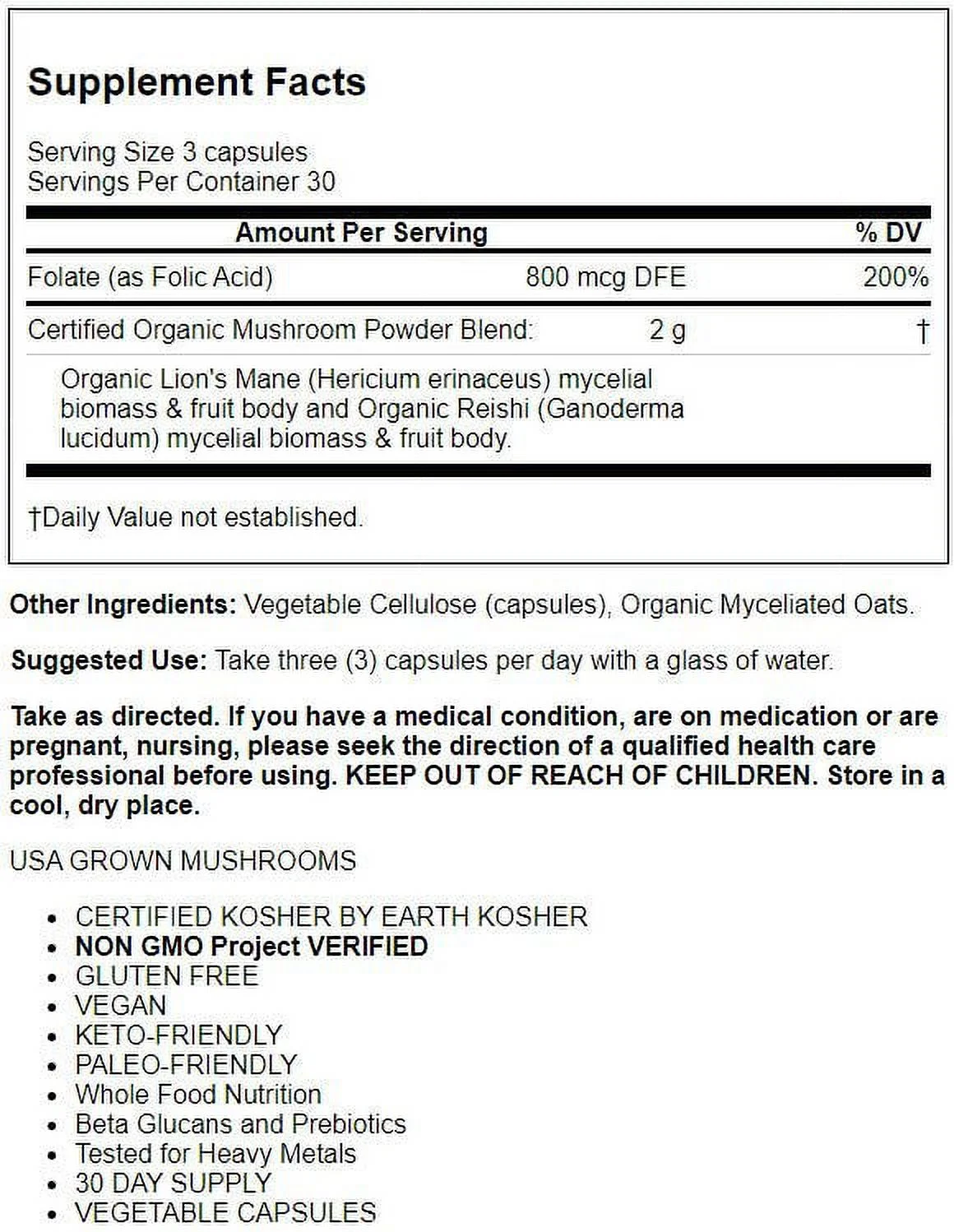 Organic Mushroom Nutrition Brain Fuel - Mushroom Superfood Daily Boost Capsules