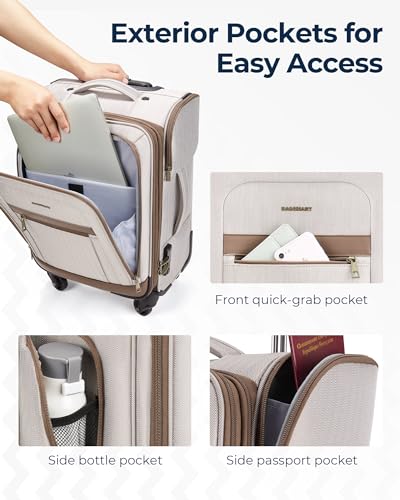 BAGSMART Carry-On Luggage Airline Approved, 20 inch Expandable Suitcase with Duffel bag, Softside Lightweight Suitcases with Spinner Wheels, Durable Travel Luggage, Carry-On Gray