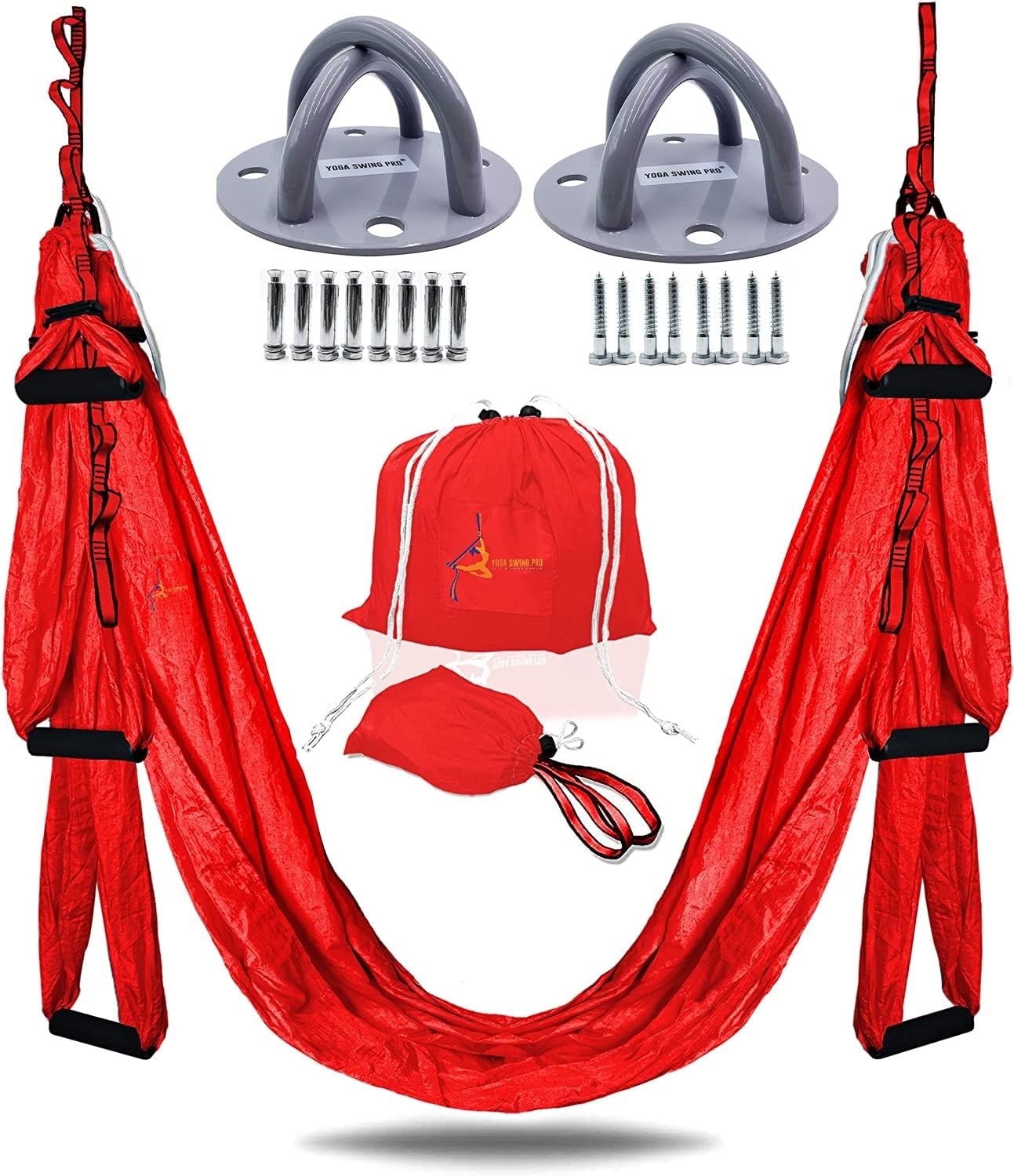 Premium Aerial Hammock Anti Gravity Yoga Swing Kit with Pack of 2 Heavy Duty Ceiling Hooks - Acrobat Flying Sling Set for Indoor and Outdoor Inversion Therapy