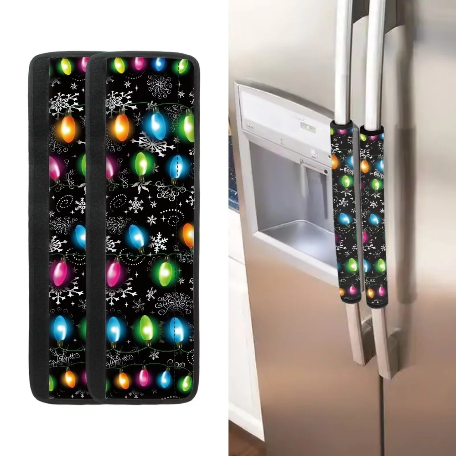 Kuiaobaty Colorful Lights Refrigerator Door Handle Cover 4 Pieces Resistant to Wear Christmas Snowflake Kitchen Appliance Decor Protector Gloves for Cabinet Microwave Fridge