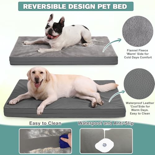 Vonabem Waterproof Dog Bed Large Medium Sized Dogs - Outdoor Orthopedic Crate Pad, Washable Pet Beds Removable Cover, Egg Crate Foam Support, Durable Anti-Slip Kennel Pads 35