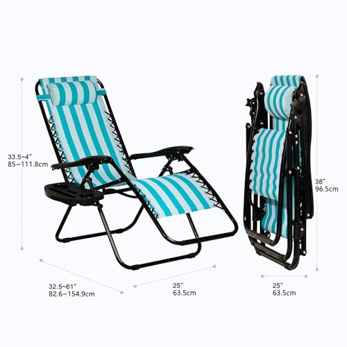 Nazhura Set of 2 Relaxing Recliners Patio Chairs Adjustable Steel Mesh Zero Gravity Lounge Chair Beach Chairs with Pillow and Cup Holder (Dark Green)