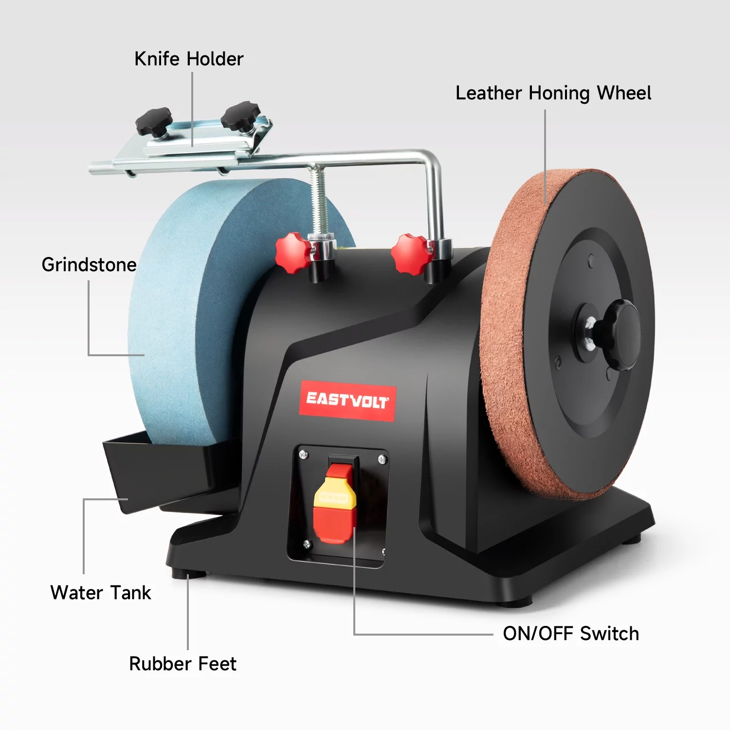 Eastvolt 8 Inch Low Speed Wet Grinding Machine, 120RPM Water Cooled Sharpening System for Household Knives and Woodworking Tools