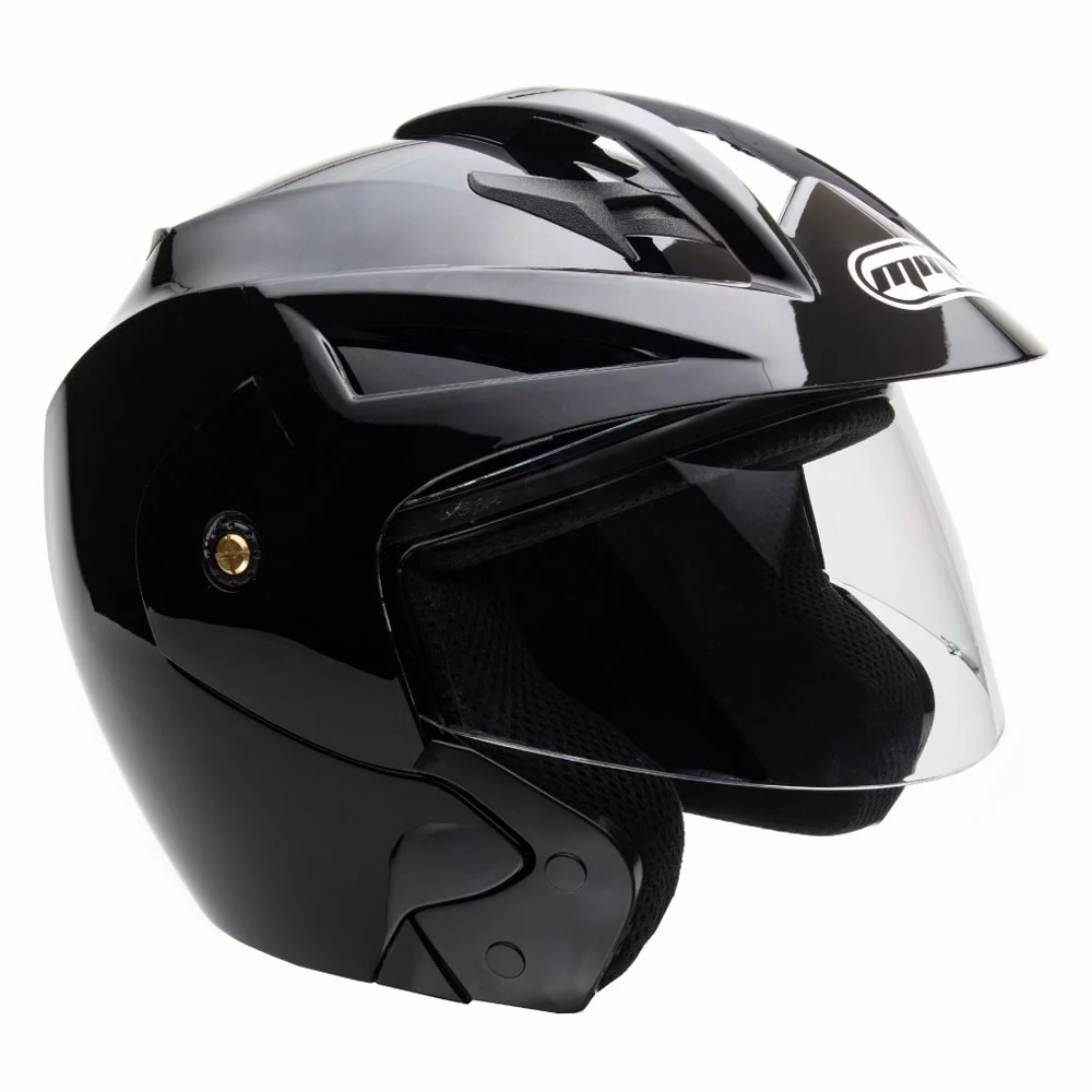 MMG Motorcycle Scooter Street Open Face Helmet DOT - Flip Up Shield - Gloss Black (Medium) Model 20