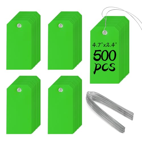 500 Plastic Shipping Tags with Wire - Waterproof Heavy Duty Labels with String Wires - Colorful, 4 3/4 x 2 3/8