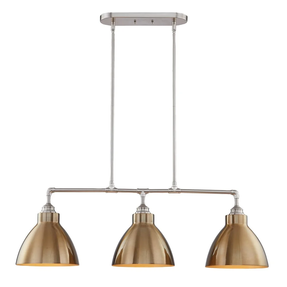 Vanity Art Modern 3-Lights Kitchen Island Pendant Lighting in Satin Nickel with Painted Gold Metal Shade Farmhouse Hanging Lamp Linear Ceiling Light Fixture IL220-3BG-SL