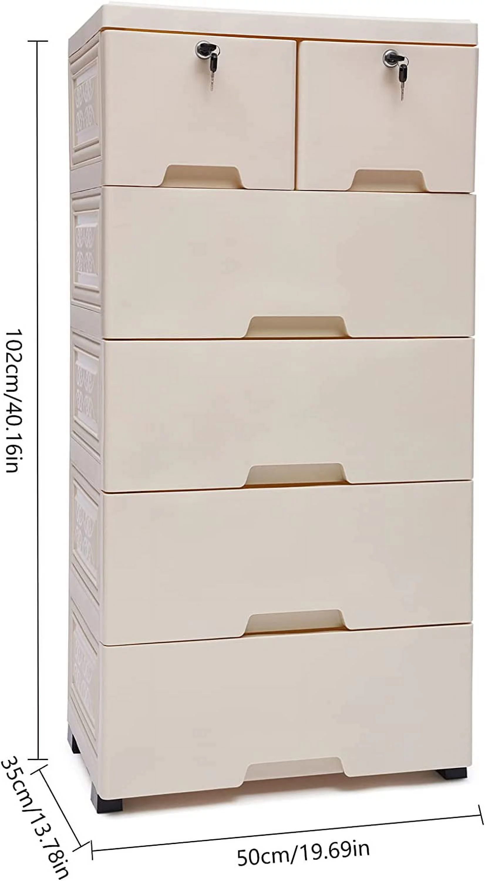 Plastic Drawers Dresser, Modern Floor Storage Cabinet with 6 Drawers, Tall Dresser Organizer Closet Drawer Chest for Kids Bedroom Playroom Furnitures 66lbs Capacity (Beige)