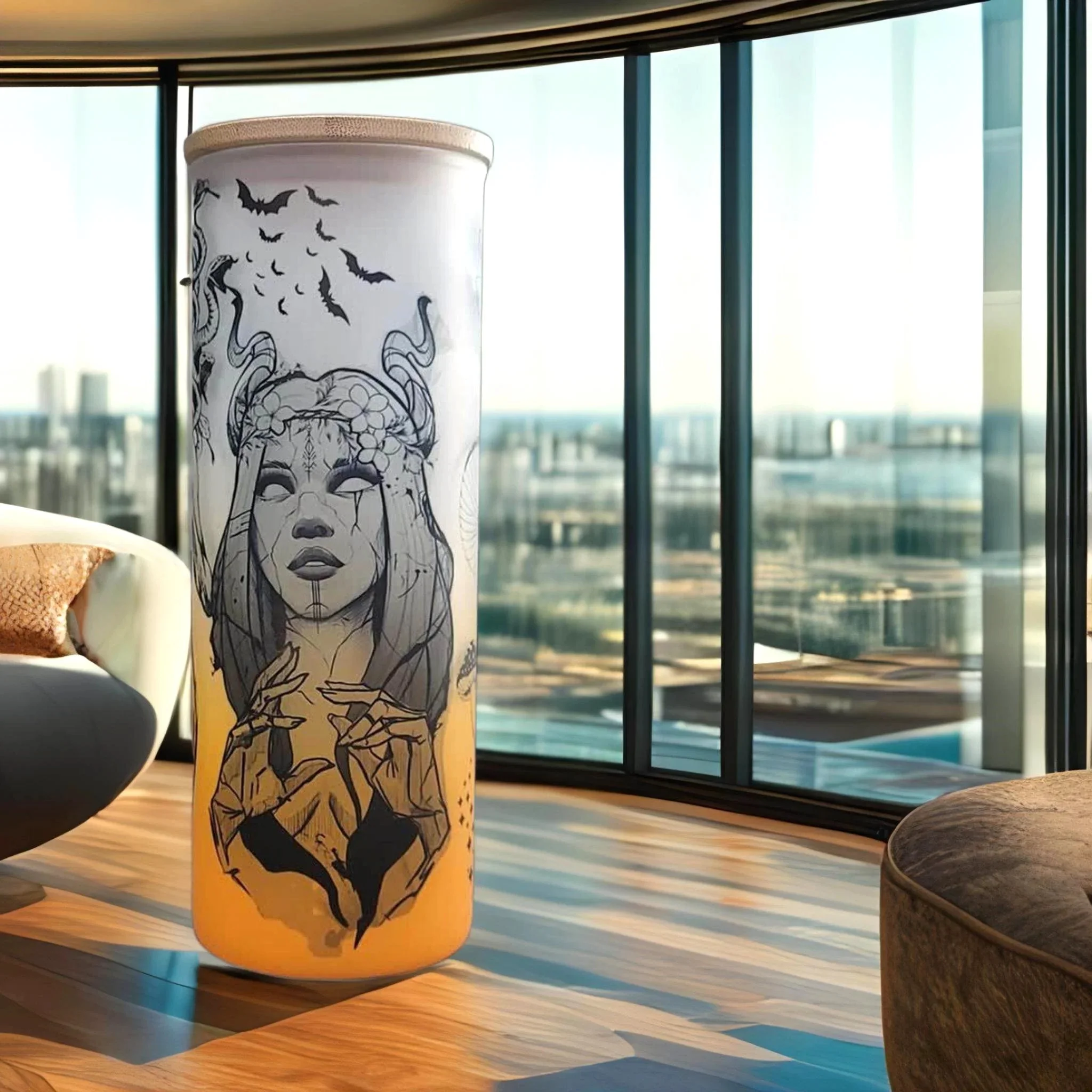 Medusa Beer Can Glass | Boho Mushroom Coffee Glass | 24 oz