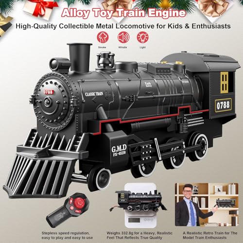 Electric Train Sets for Boys Girls Metal Alloy Christmas Trains Toys Steam Locomotive, Passenger Carriages, Tracks, Light & Sounds Rechargeable Birthday Gifts for Kids 3 4 5 6 7 8 + Years Old Red …
