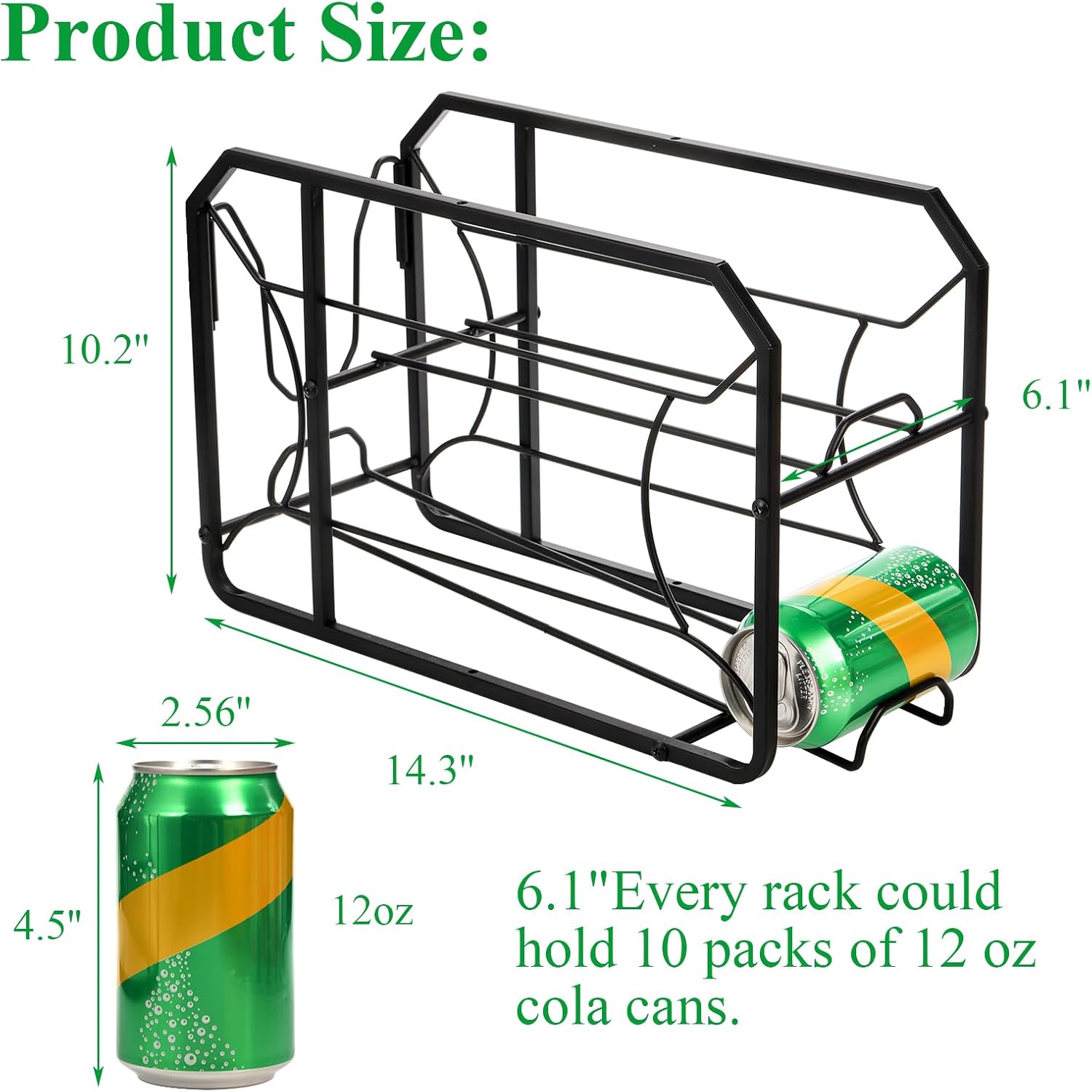 ZENFUN Can Rack Organizer, Soda Can Organizer, Can Soda Organizer First in First out, Stackable Can Storage Dispenser Holds up to 20 Cans for Refrigerator, Kitchen, Pantry, Black, Detachable