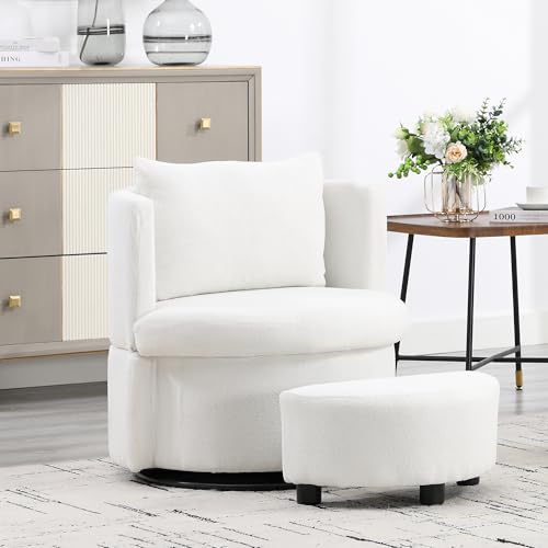 Modern Swivel Accent Chair with Storage Base, Upholstered Arm Chair Velvet Single Sofa Chair with Ottoman Foot Rest for Living Room Bedroom Small Spaces Apartment (Modern, Cream-1)