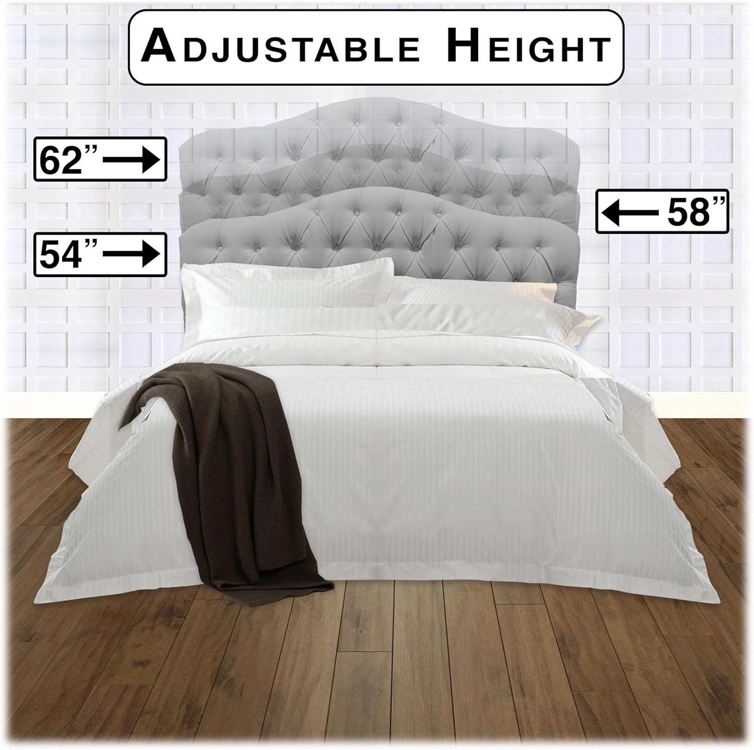 Martinique Upholstered Adjustable Headboard Panel with Solid Wood Frame and Button-Tufted Design - Putty Finish - Twin