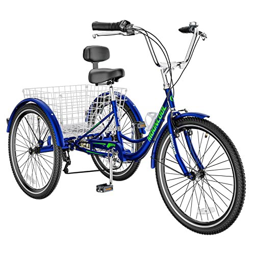 Slsy Adult Tricycle 7 Speeds Tricycle for Adults, 20 & 24 & 26-Inch Three Wheel Bikes, Adult Trikes Cargo Cruiser Trike for Seniors, Women, Men.