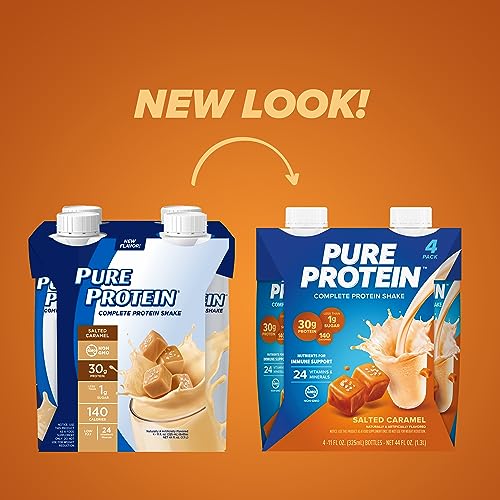 Pure Protein Strawberry Protein Shake, 30g Complete Protein, Ready to Drink and Keto-Friendly, Vitamins A, C, D, and E plus Zinc to Support Immune Health, 11oz Bottles, 12 Pack