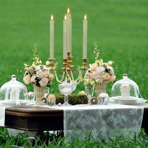GenSwin Drip Wax Flameless Taper Candles Flickering with 10-Key Remote, Battery Operated Led Warm 3D Wick Light Window Candles Real Wax Pack of 6 Christmas Home Wedding Decor(Ivory, 0.78 X 9.64 Inch)