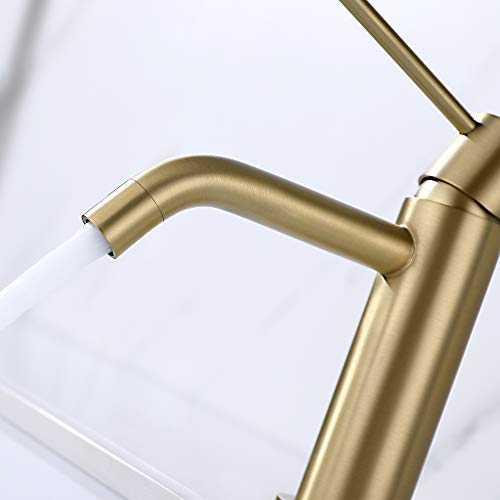 Brushed Gold Vessel Sink Faucet with Pop Up Drain and Supply Lines, Stainless Steel Gold Vanity Faucet Single Hole, JXMMP Single Handle Bathroom Faucet Gold, JXM1001BG