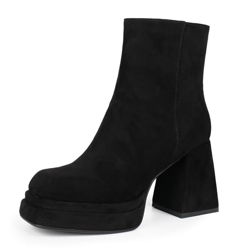 wetkiss Platform Boots for Women, with Sassy Platform, Chunky Heel, Square Toe and Side Zipper Design