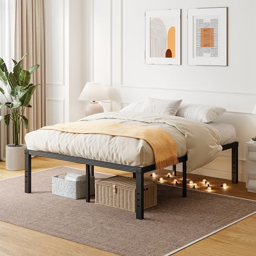 ZIYOO Full Size Bed Frame with Heavy Duty Steel Slat, 14 Inches Platform Bed Frame, Non-Slip Design, No Box Spring Needed, Easy Assembly, Quiet Noise Free, Under Bed Storage Space, Black