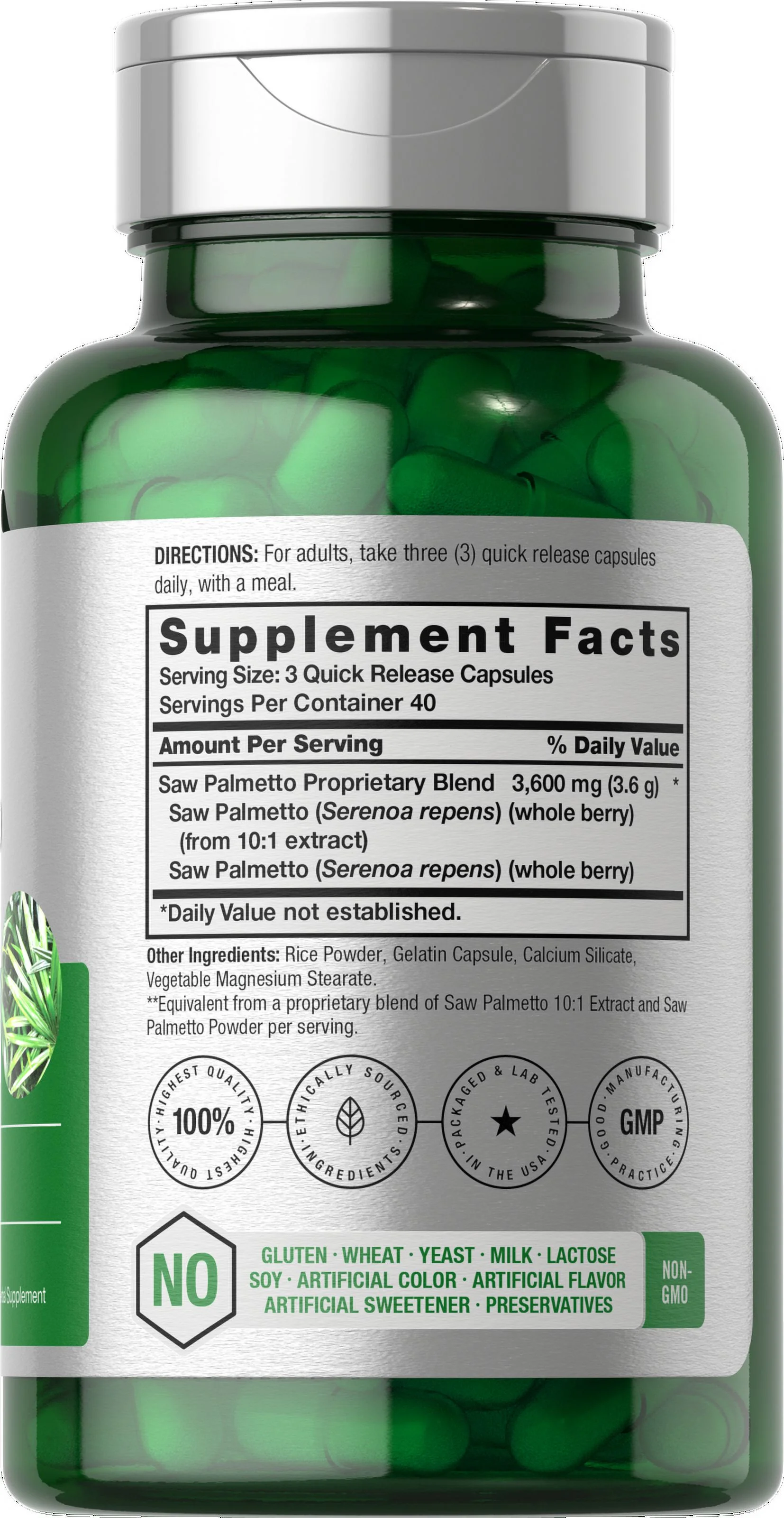 Saw Palmetto Extract 3600mg | 120 Capsules | Prostate Supplement | by Horbaach