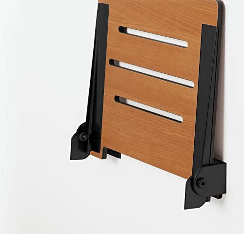 Seachrome 18 inch Silhouette Slimline Folding Wall Mount Shower Bench Seat, Rustic Teak Seat with Silver Frame