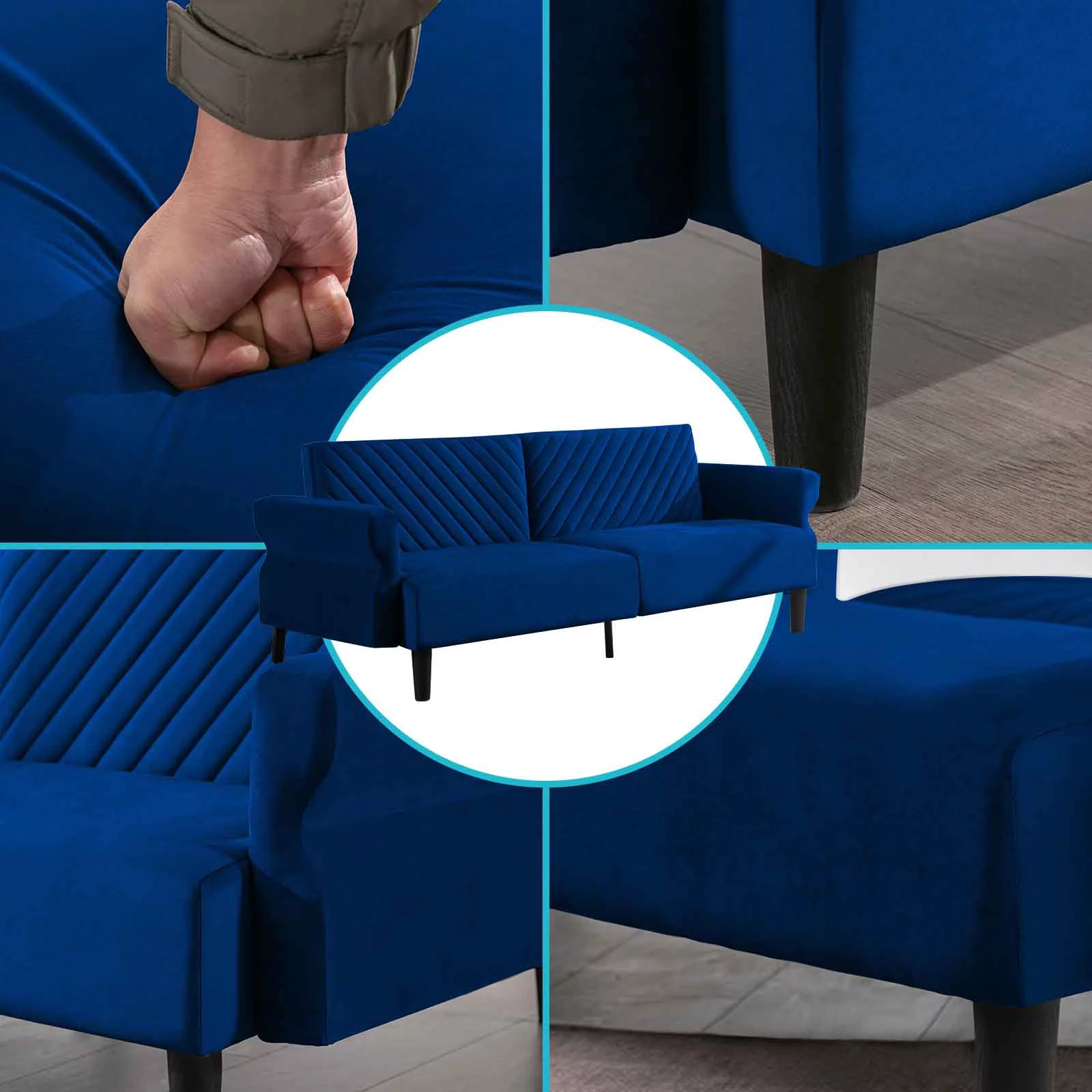 CECER Convertible Futon Sofa Bed | Modern Loveseat | Folding Upholstered Sleeper Sofa with Adjustable Backrest & Armrest,Blue