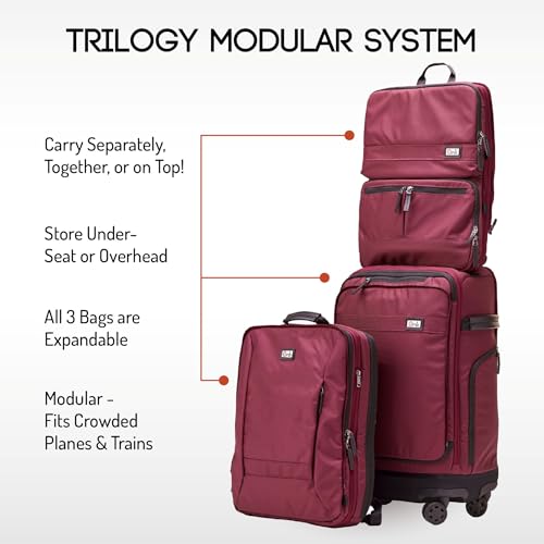 Trilogy Modular System I Modular 4-wheel spinner carry-on, with two zip-off bags! All 3 are Expandable! You get 3 bags in 1! Mix and match; take apart to fit crowded airplane spaces (Blue)