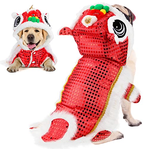 LEIFIDE Lion Dance Dog Costume Chinese New Year Pet Costume with Sequins Chinese Lion Dance Cloth Dog Clothes Hoodies Coat for pet New Year Spring Festival Dress up(2X-Large,Red)