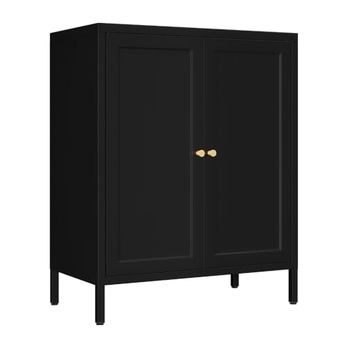 2 Metal Door Accent Storage Cabinet for Bedroom, Living Room,Bedside, Office Room,Kitchen-Small Metal Locker Cabinet with 1 Adjustable Shelves-2-Tier (Square Door, White)