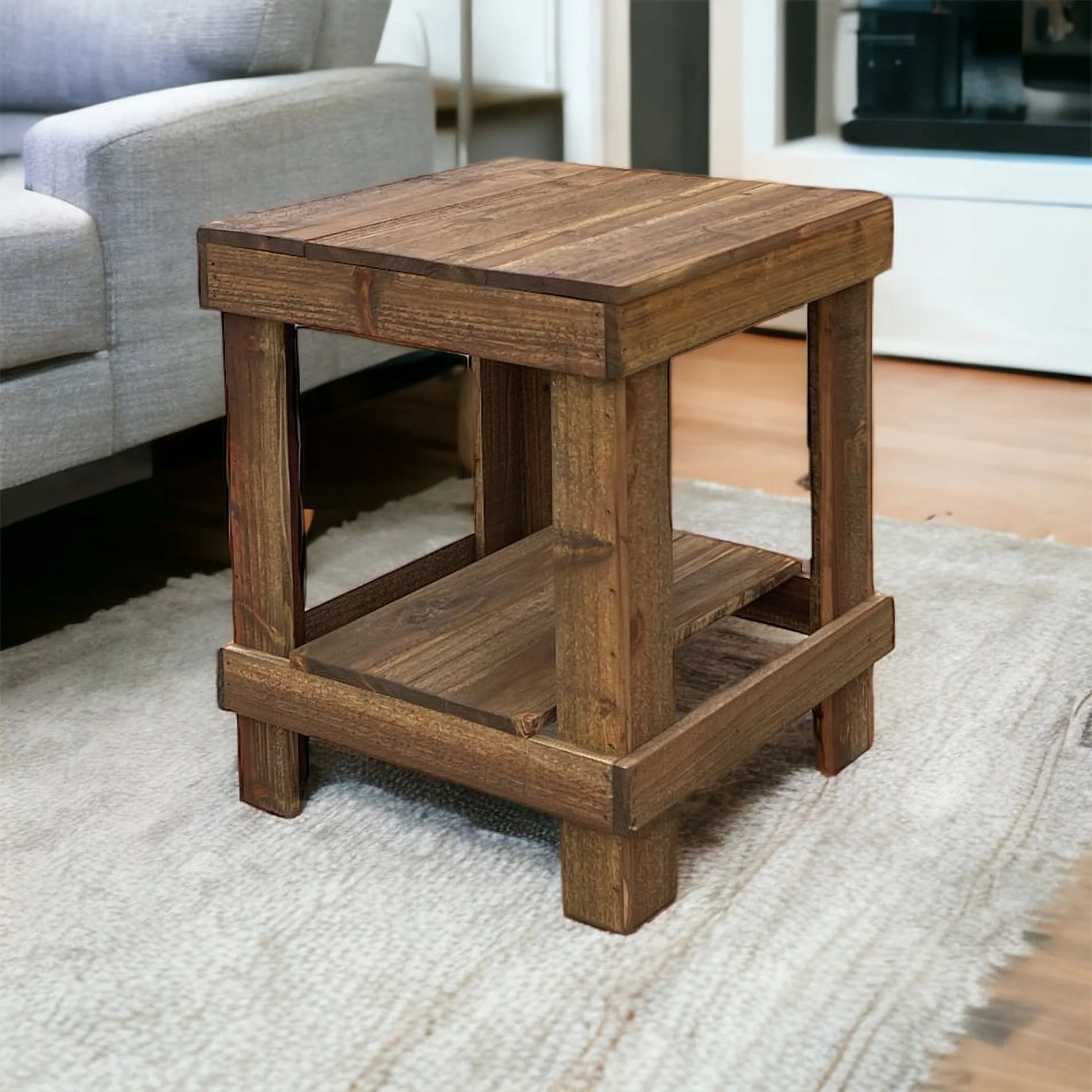 Woven Paths Rustic Solid Wood Living Room End Table, Natural