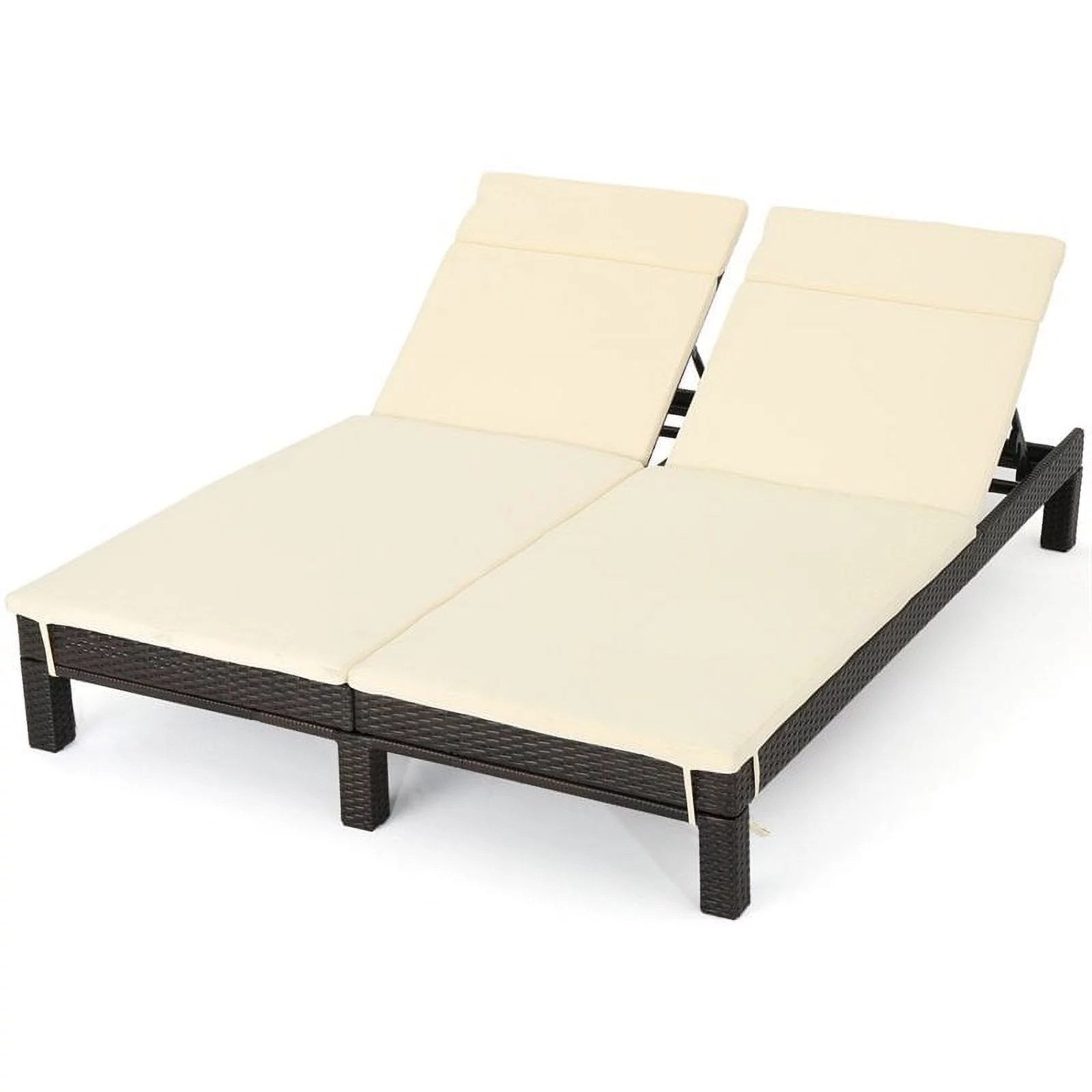 Noble House Argo Outdoor Multi-Brown Wicker Double Chaise Lounge Beige Cushions