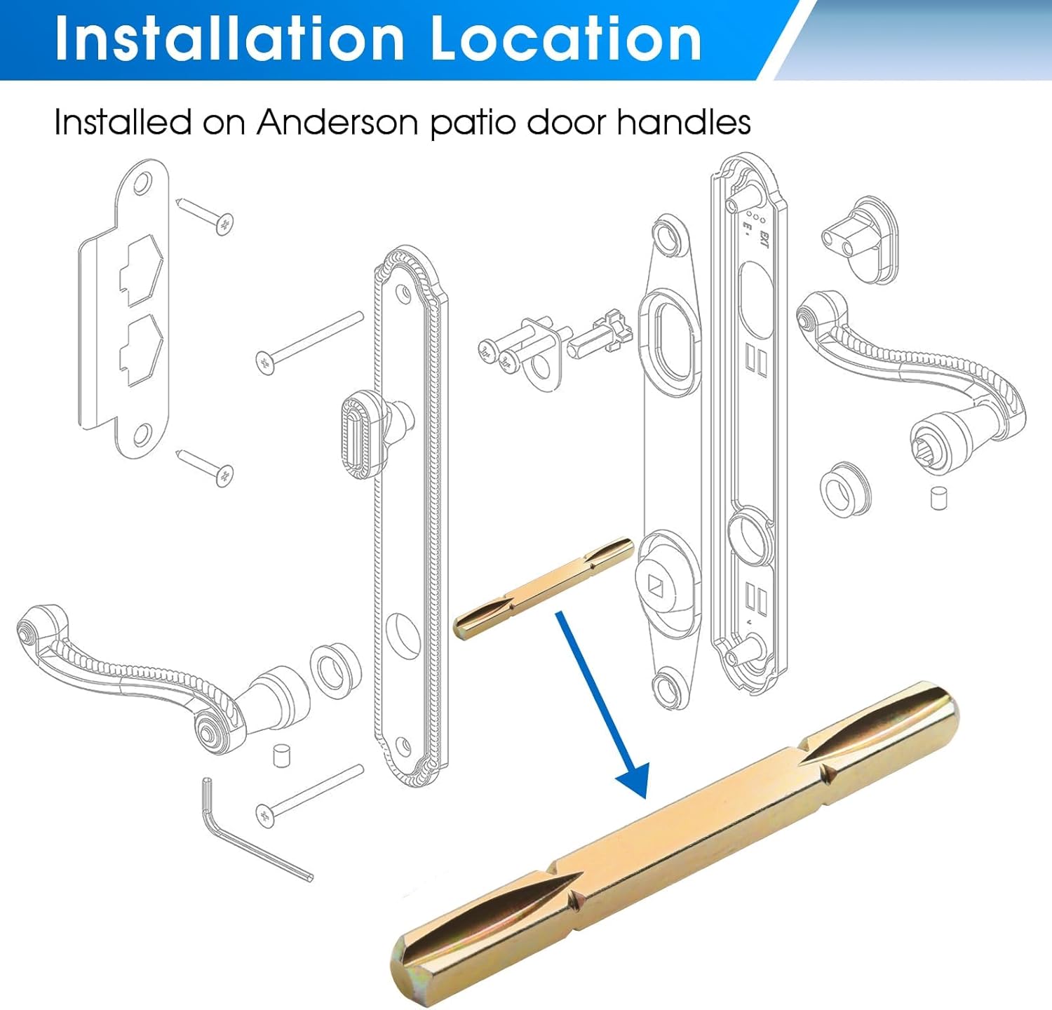 3-3/4 in Door Spindle Compatible with Andersen Pella Larson Latch Spindle for Patio Doors Frenchwood Hinged Doors and Storm Doors Handle Spindle Replacement - 2579830