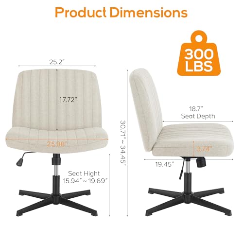 DUMOS Criss Cross Chair Legged Office Wide Comfy Desk Seat, No Wheels Armless Computer Task Seating, Swivel Vanity Home Height Adjustable