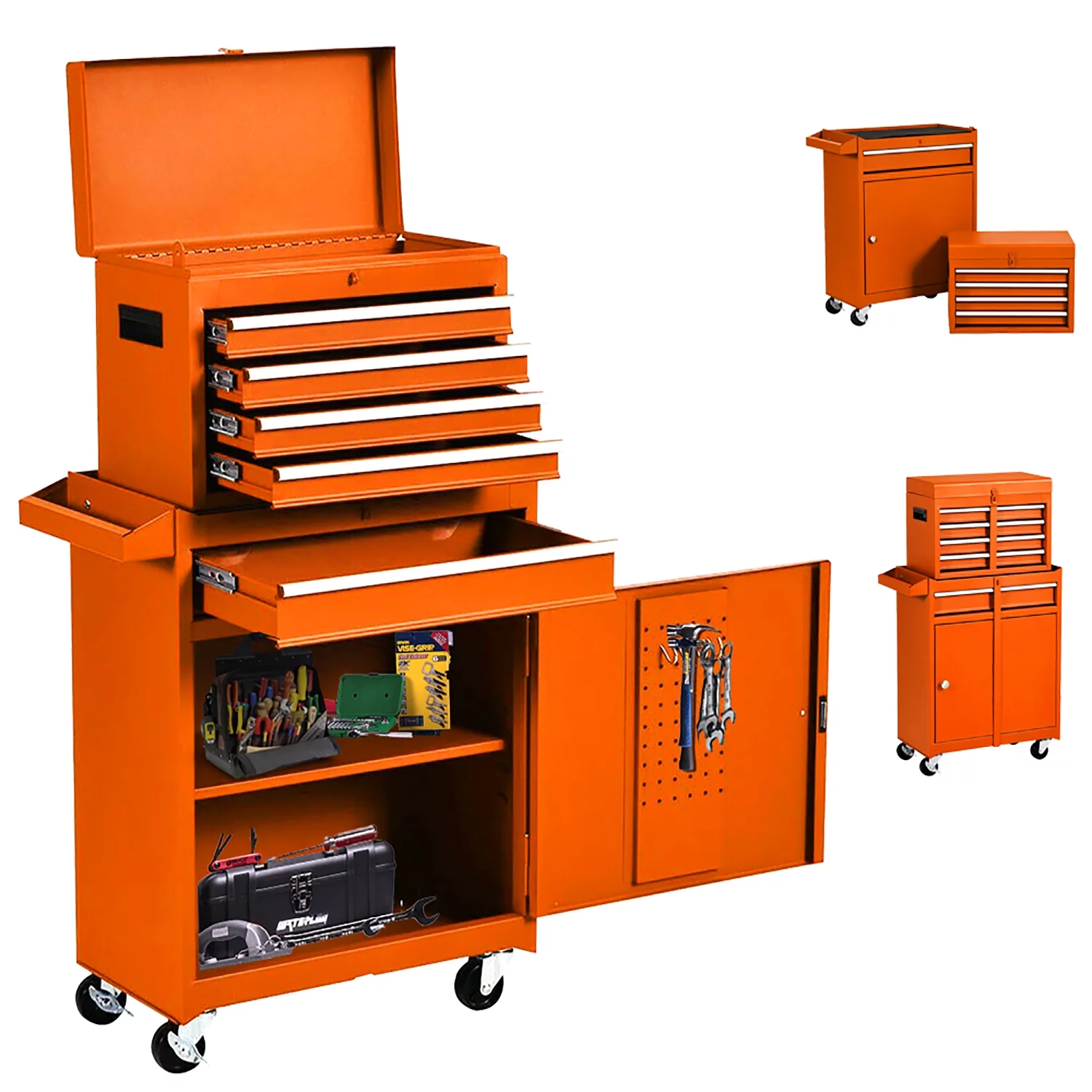 5-Drawer Big Rolling Tool Chest,Tool Storage Cabinet with Lockable Drawers, Mobile Steel Toolbox for Workshop and Mechanics Garage (Orange)