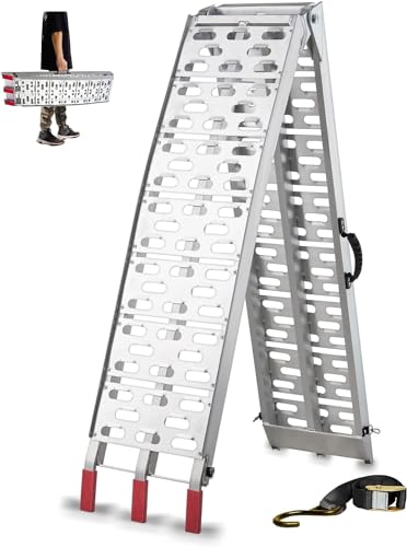 gardhom 1PC ATV Ramps 750 lbs Capacity Aluminum Folding Loading Ramps with Handle Truck Ramps for ATV UTV Pickup Motorcycle Dirt Bike Lawn Mower Snow Blower